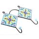 Turquoise And Navy Blue Tiny Flower Tiles Hooks
